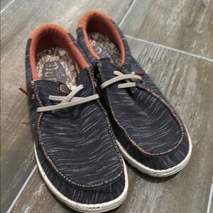Hey Dude Men's Wally Jersey Navy and Orange Slip-On Loafers